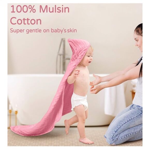 Pink and White Hooded Baby Towels - Picture 2 of 9